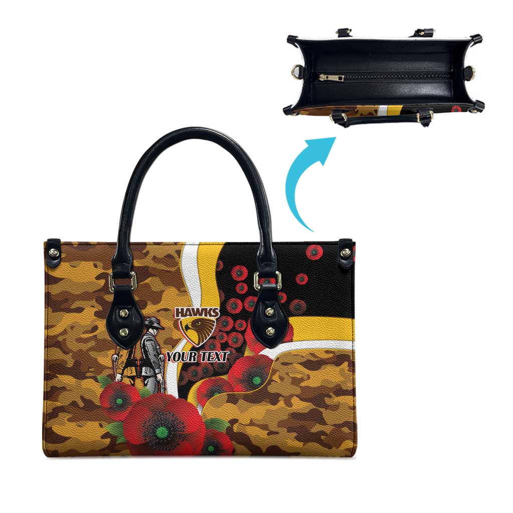 Hawthorn Hawks ANZAC Personalised Leather Bag Lest We Forget Poppy Camo