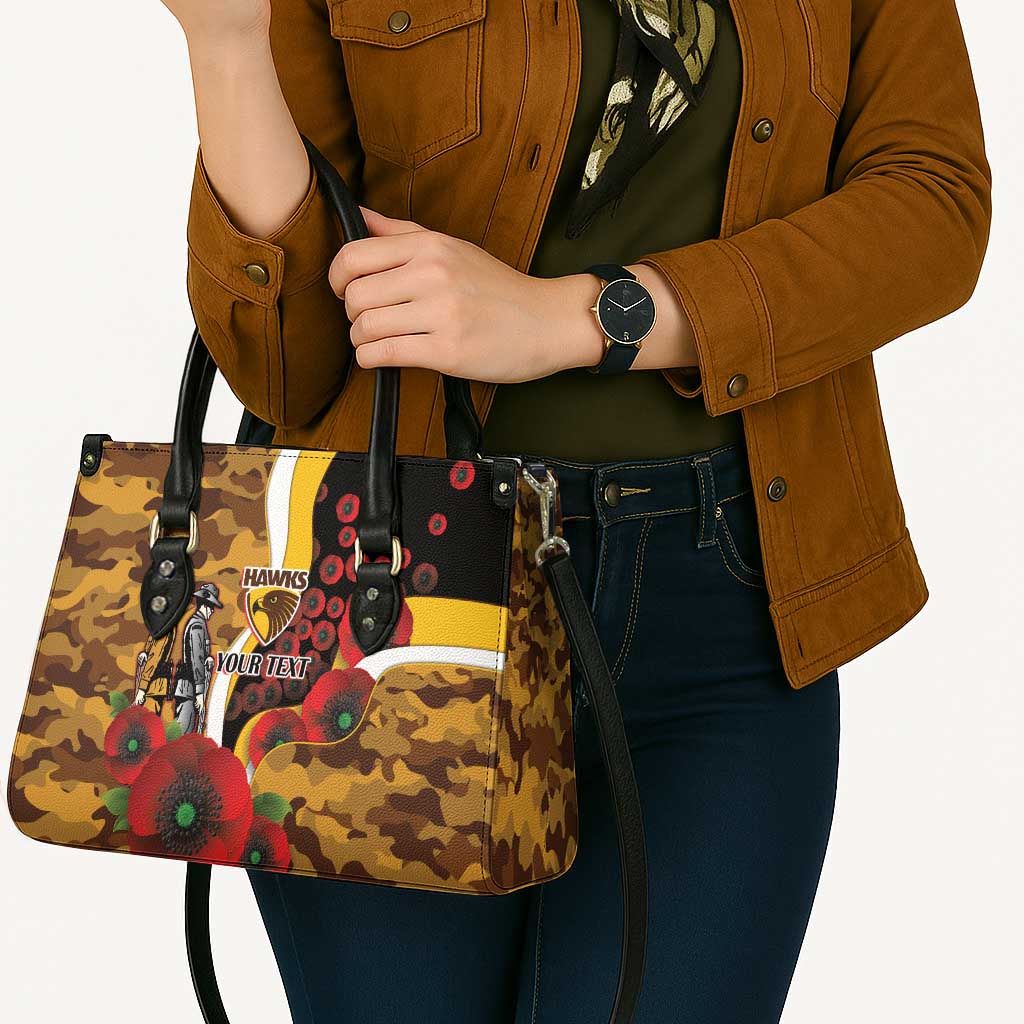 Hawthorn Hawks ANZAC Personalised Leather Bag Lest We Forget Poppy Camo