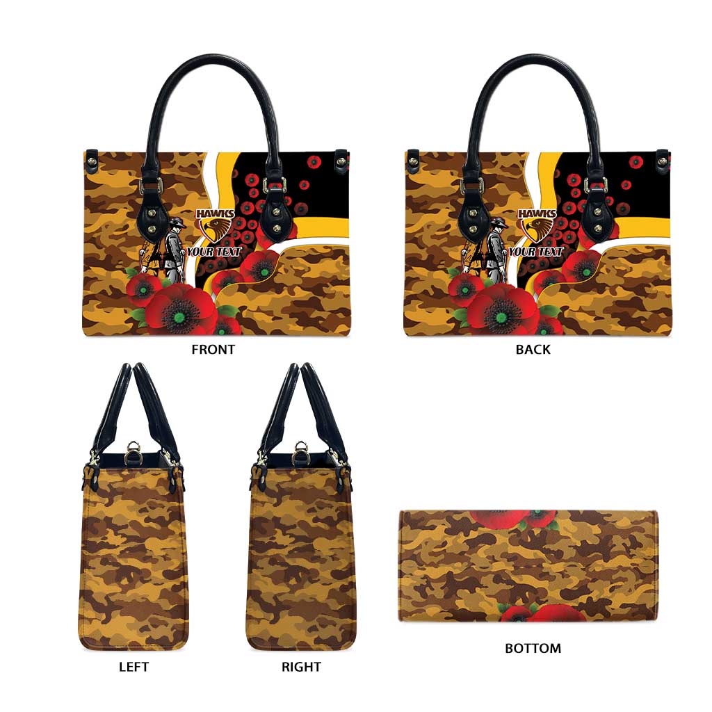 Hawthorn Hawks ANZAC Personalised Leather Bag Lest We Forget Poppy Camo
