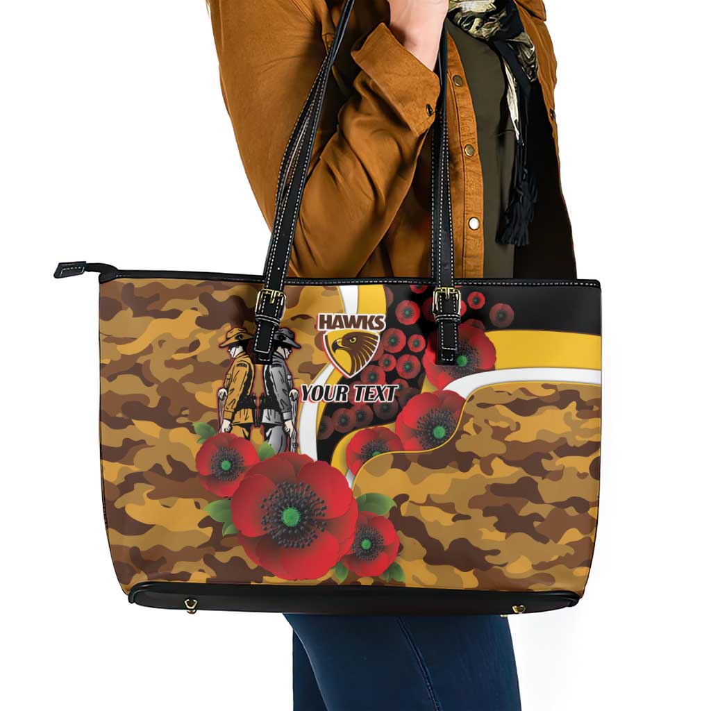 Hawthorn Hawks ANZAC Personalised Leather Tote Bag Lest We Forget Poppy Camo