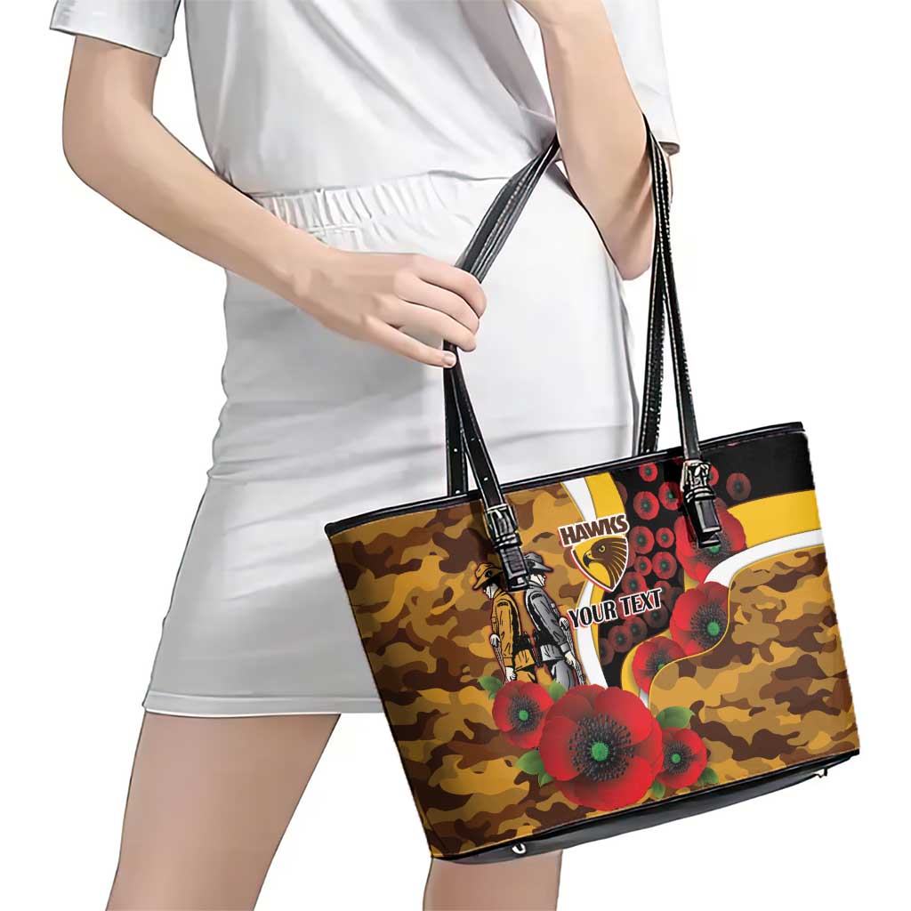 Hawthorn Hawks ANZAC Personalised Leather Tote Bag Lest We Forget Poppy Camo