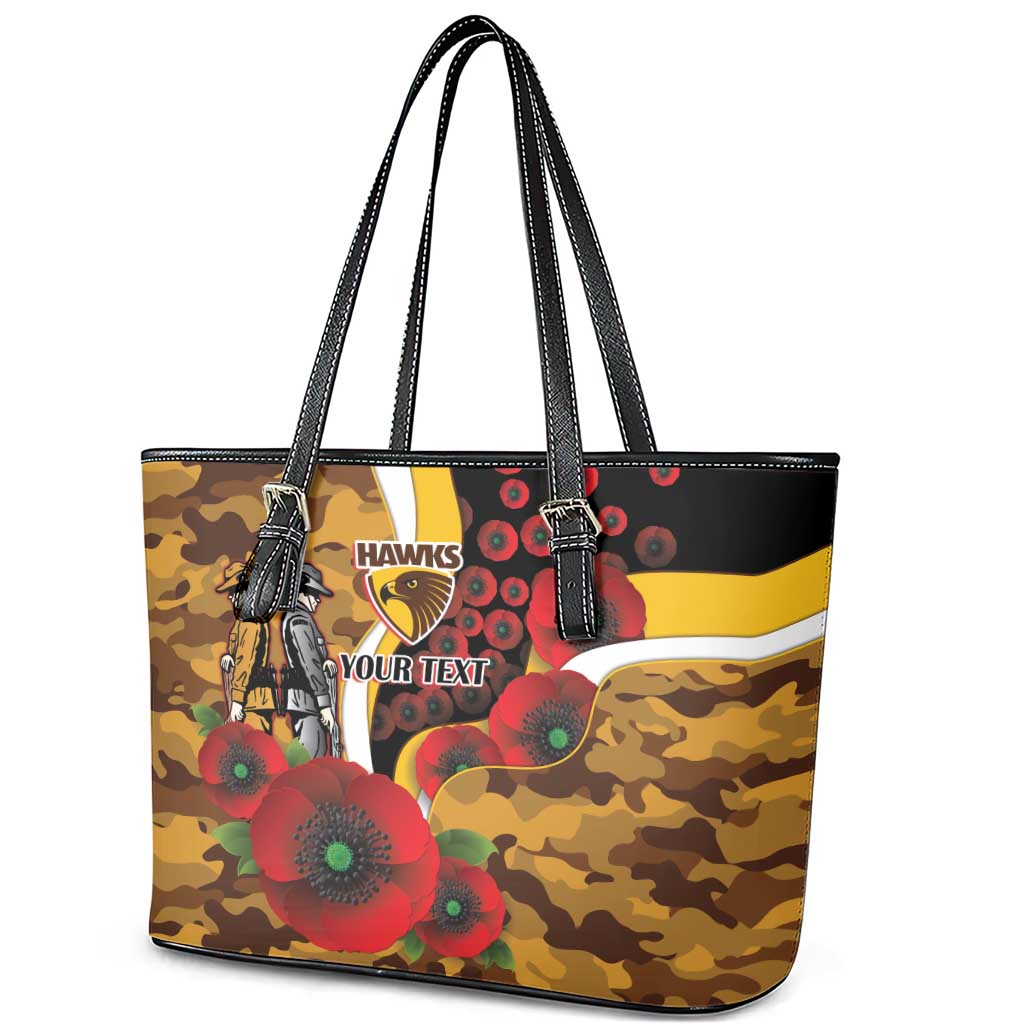 Hawthorn Hawks ANZAC Personalised Leather Tote Bag Lest We Forget Poppy Camo