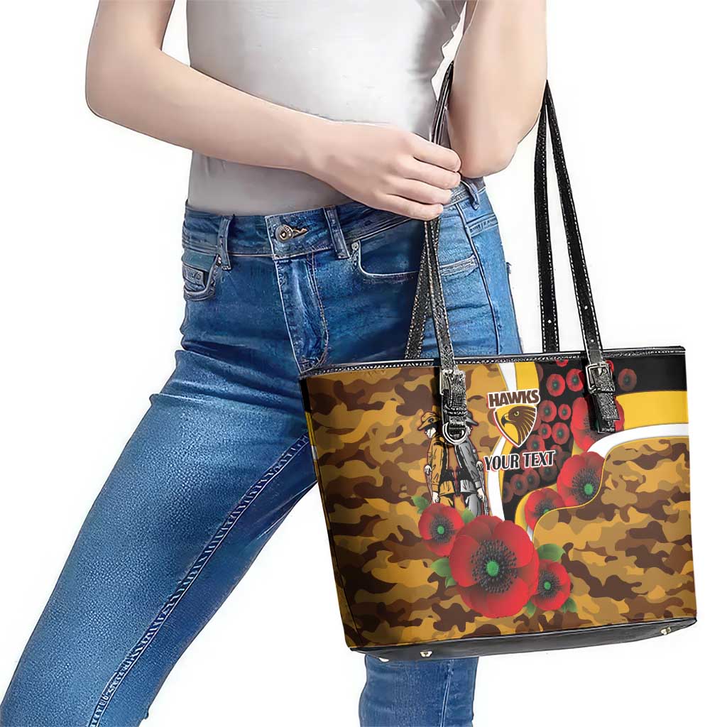 Hawthorn Hawks ANZAC Personalised Leather Tote Bag Lest We Forget Poppy Camo