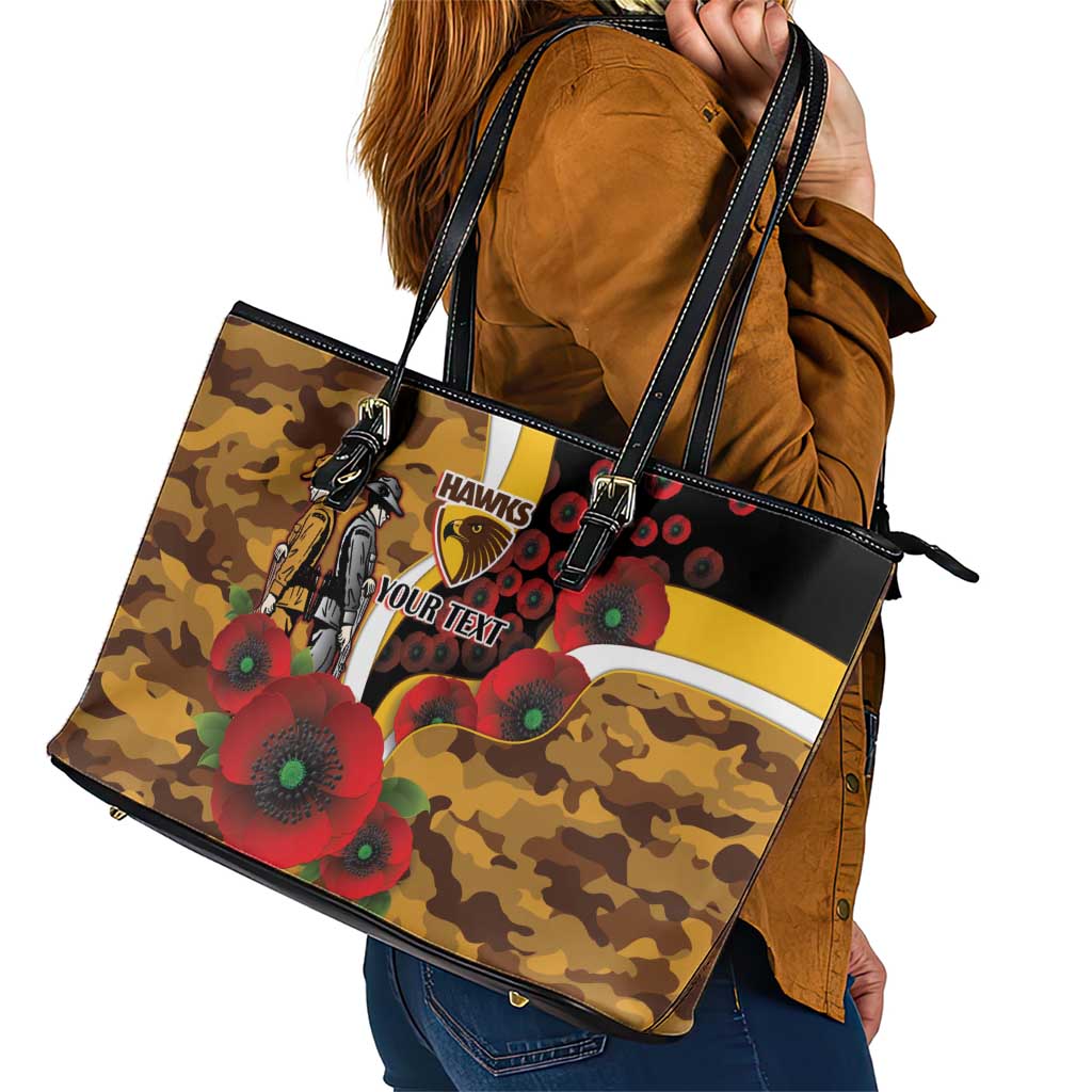 Hawthorn Hawks ANZAC Personalised Leather Tote Bag Lest We Forget Poppy Camo