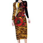 Hawthorn Hawks ANZAC Personalised Long Sleeve Bodycon Dress Lest We Forget Poppy Camo