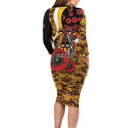 Hawthorn Hawks ANZAC Personalised Long Sleeve Bodycon Dress Lest We Forget Poppy Camo