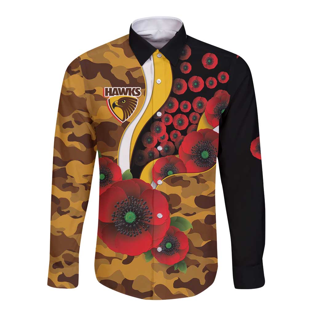 Hawthorn Hawks ANZAC Personalised Long Sleeve Button Shirt Lest We Forget Poppy Camo