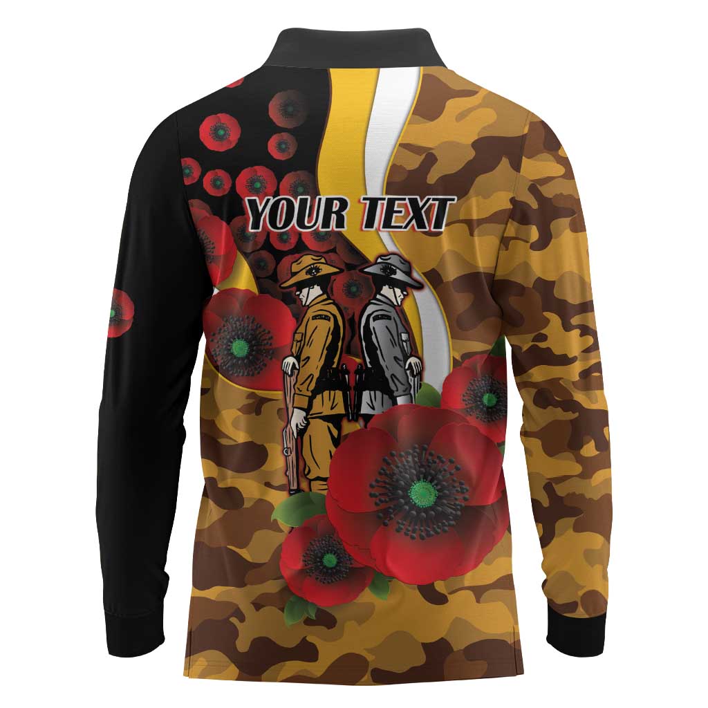 Hawthorn Hawks ANZAC Personalised Long Sleeve Polo Shirt Lest We Forget Poppy Camo