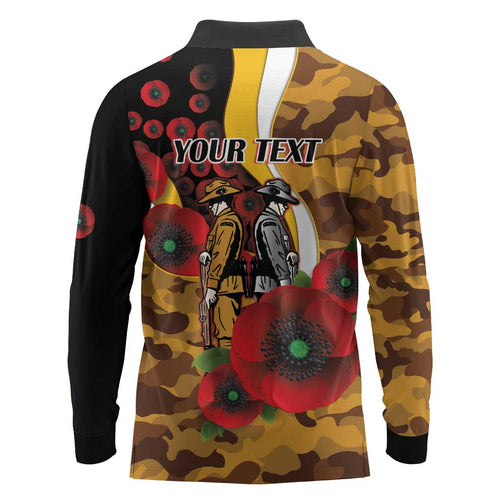 Hawthorn Hawks ANZAC Personalised Long Sleeve Polo Shirt Lest We Forget Poppy Camo