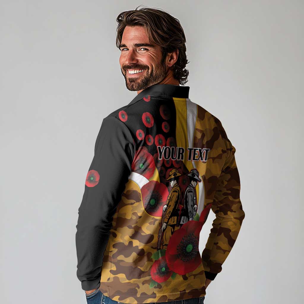 Hawthorn Hawks ANZAC Personalised Long Sleeve Polo Shirt Lest We Forget Poppy Camo