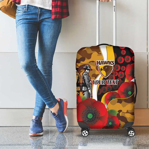 Hawthorn Hawks ANZAC Personalised Luggage Cover Lest We Forget Poppy Camo