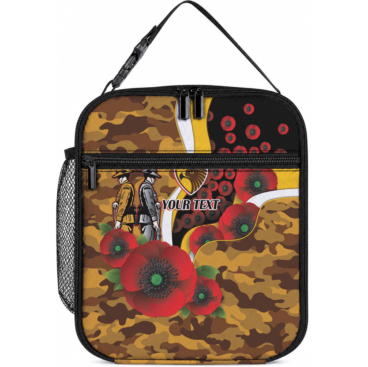 Hawthorn Hawks ANZAC Personalised Lunch Bag Lest We Forget Poppy Camo