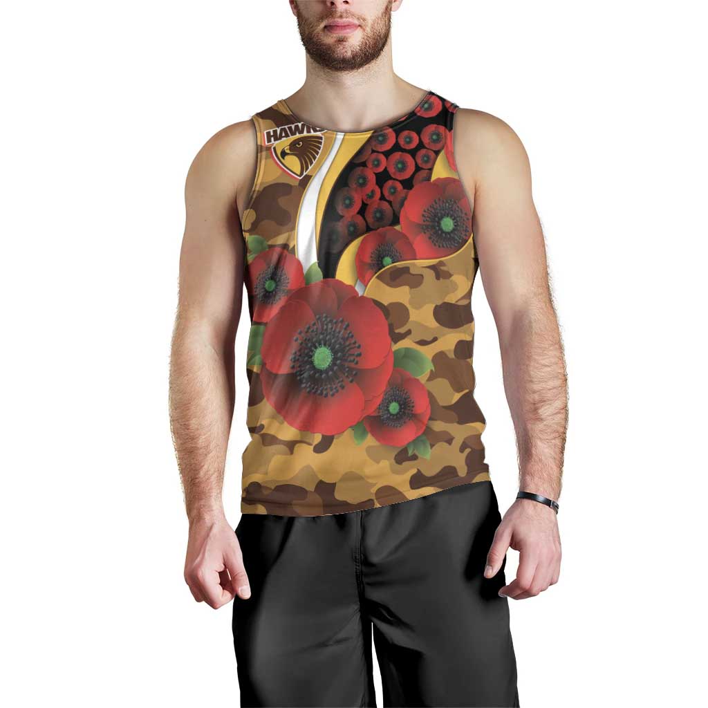 Hawthorn Hawks ANZAC Personalised Men Tank Top Lest We Forget Poppy Camo