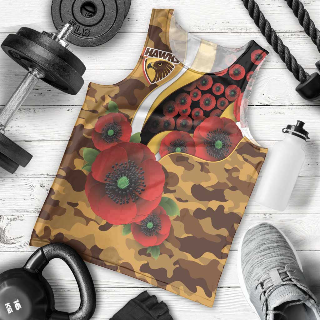 Hawthorn Hawks ANZAC Personalised Men Tank Top Lest We Forget Poppy Camo