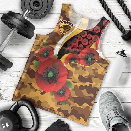 Hawthorn Hawks ANZAC Personalised Men Tank Top Lest We Forget Poppy Camo