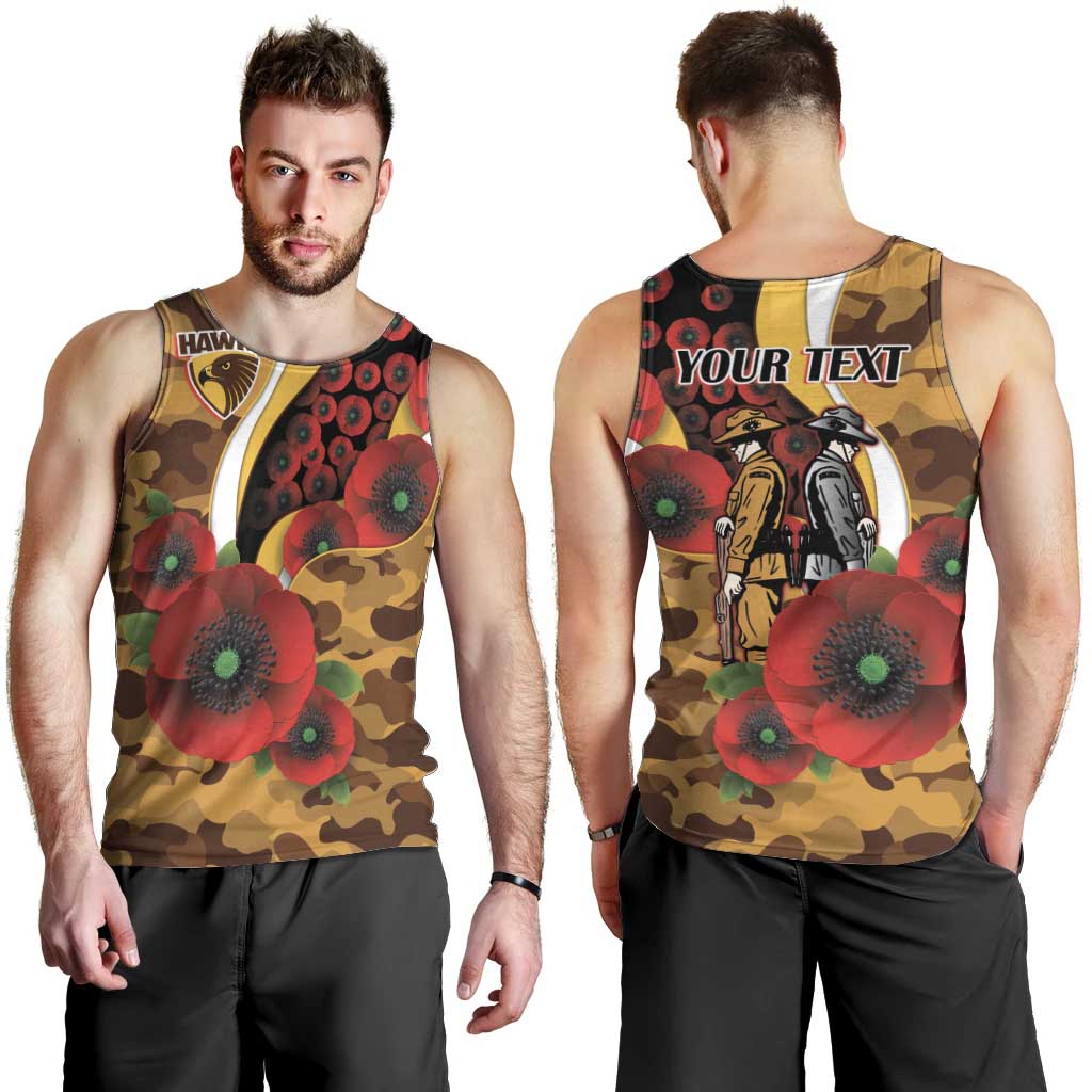 Hawthorn Hawks ANZAC Personalised Men Tank Top Lest We Forget Poppy Camo