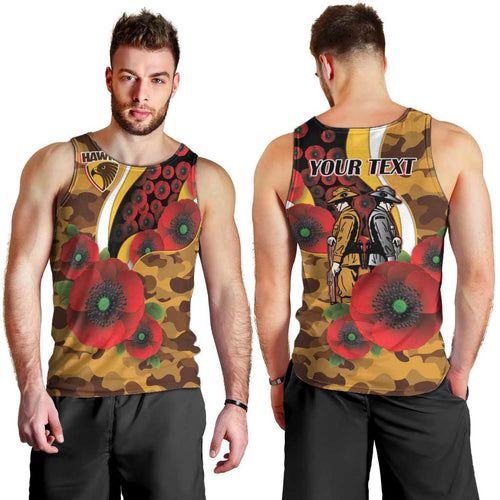 Hawthorn Hawks ANZAC Personalised Men Tank Top Lest We Forget Poppy Camo