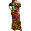 Hawthorn Hawks ANZAC Personalised Off Shoulder Maxi Dress Lest We Forget Poppy Camo