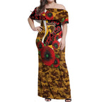 Hawthorn Hawks ANZAC Personalised Off Shoulder Maxi Dress Lest We Forget Poppy Camo