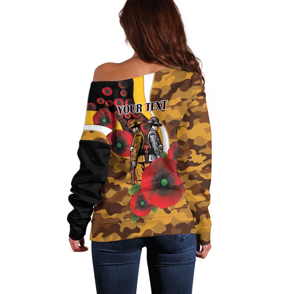 Hawthorn Hawks ANZAC Personalised Off Shoulder Sweater Lest We Forget Poppy Camo