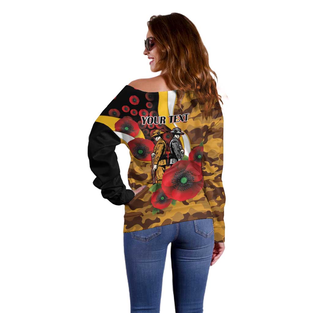 Hawthorn Hawks ANZAC Personalised Off Shoulder Sweater Lest We Forget Poppy Camo