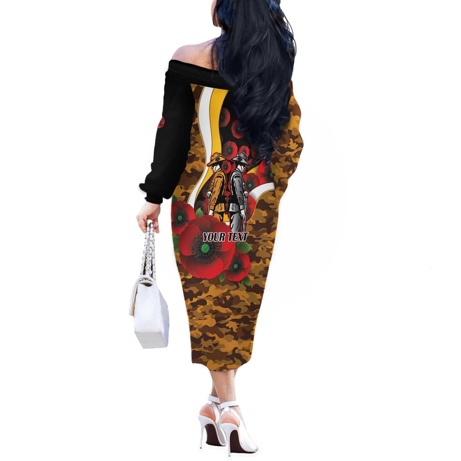 Hawthorn Hawks ANZAC Personalised Off The Shoulder Long Sleeve Dress Lest We Forget Poppy Camo