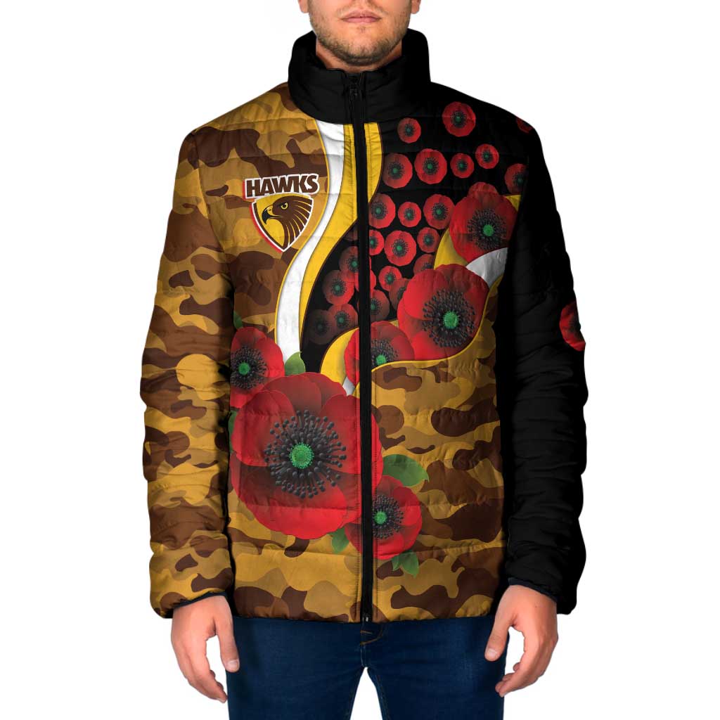 Hawthorn Hawks ANZAC Personalised Padded Jacket Lest We Forget Poppy Camo