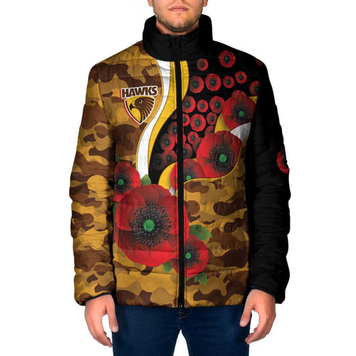 Hawthorn Hawks ANZAC Personalised Padded Jacket Lest We Forget Poppy Camo