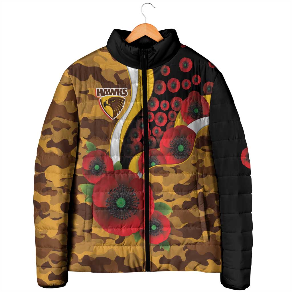 Hawthorn Hawks ANZAC Personalised Padded Jacket Lest We Forget Poppy Camo