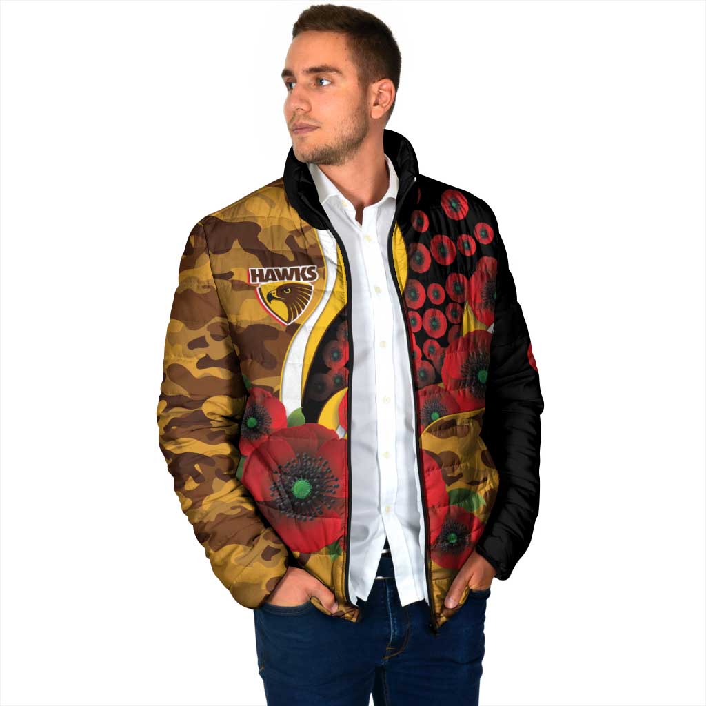 Hawthorn Hawks ANZAC Personalised Padded Jacket Lest We Forget Poppy Camo