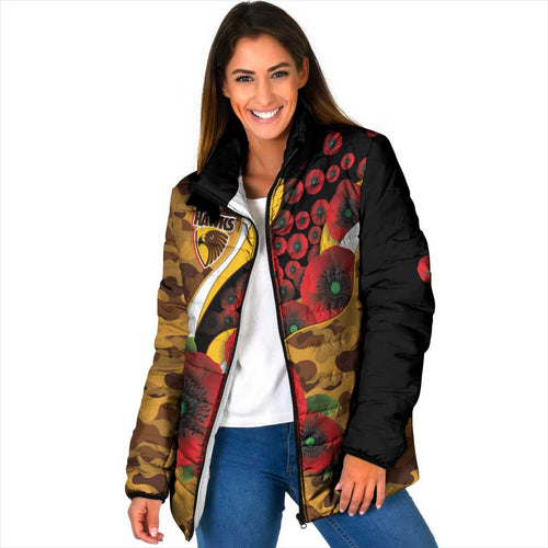 Hawthorn Hawks ANZAC Personalised Padded Jacket Lest We Forget Poppy Camo