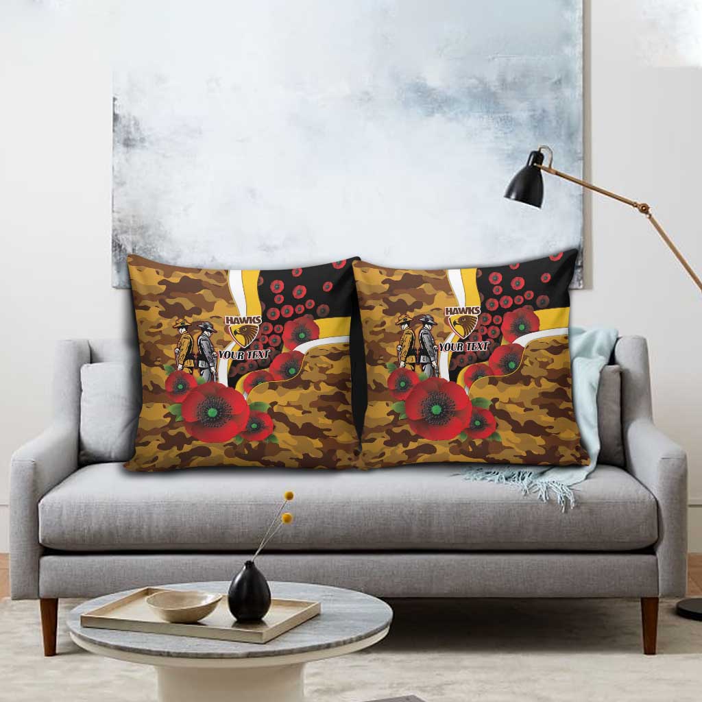 Hawthorn Hawks ANZAC Personalised Pillow Cover Lest We Forget Poppy Camo