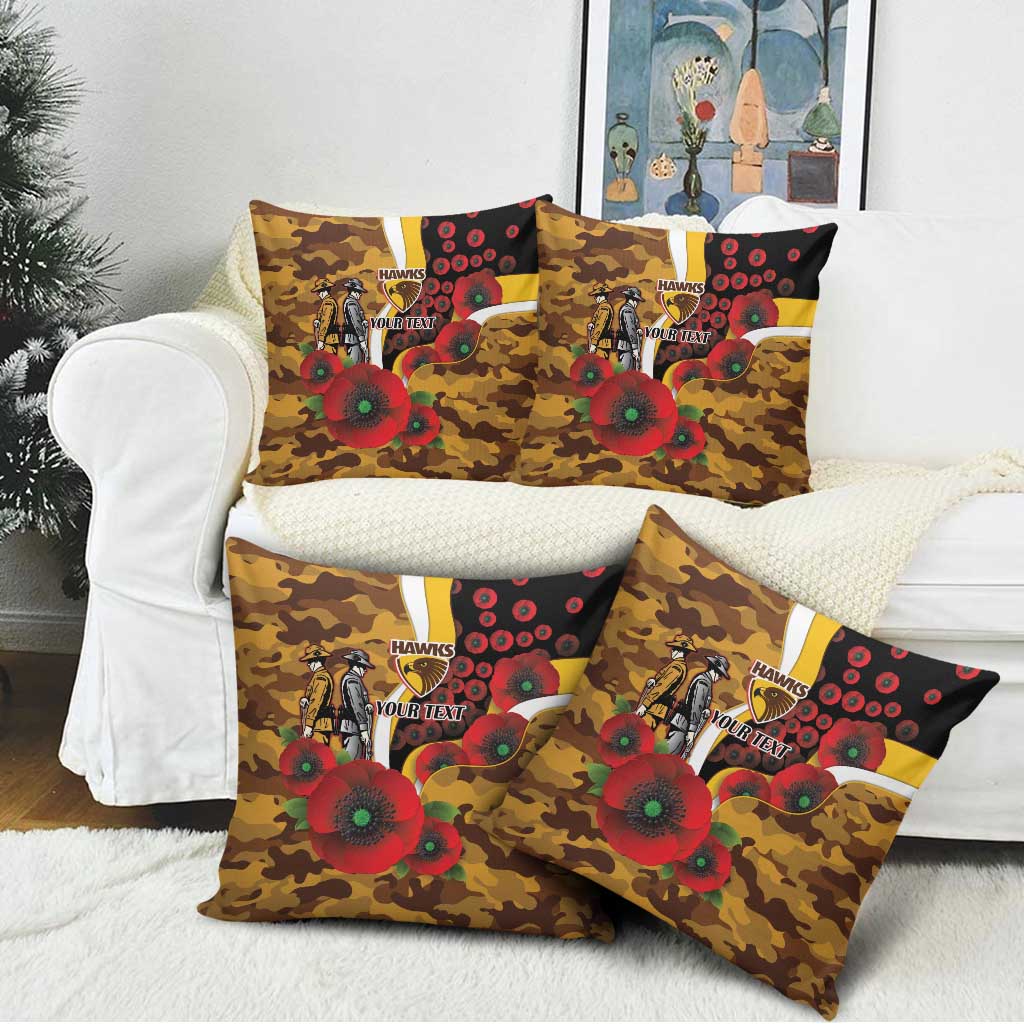 Hawthorn Hawks ANZAC Personalised Pillow Cover Lest We Forget Poppy Camo
