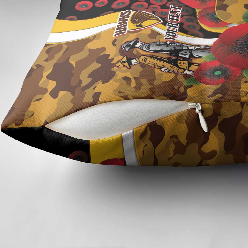 Hawthorn Hawks ANZAC Personalised Pillow Cover Lest We Forget Poppy Camo