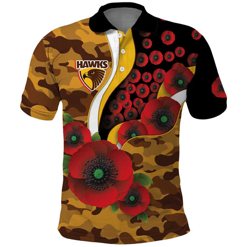 Hawthorn Hawks ANZAC Personalised Polo Shirt Lest We Forget Poppy Camo