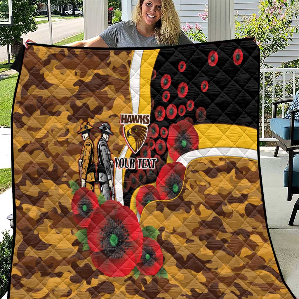Hawthorn Hawks ANZAC Personalised Quilt Lest We Forget Poppy Camo