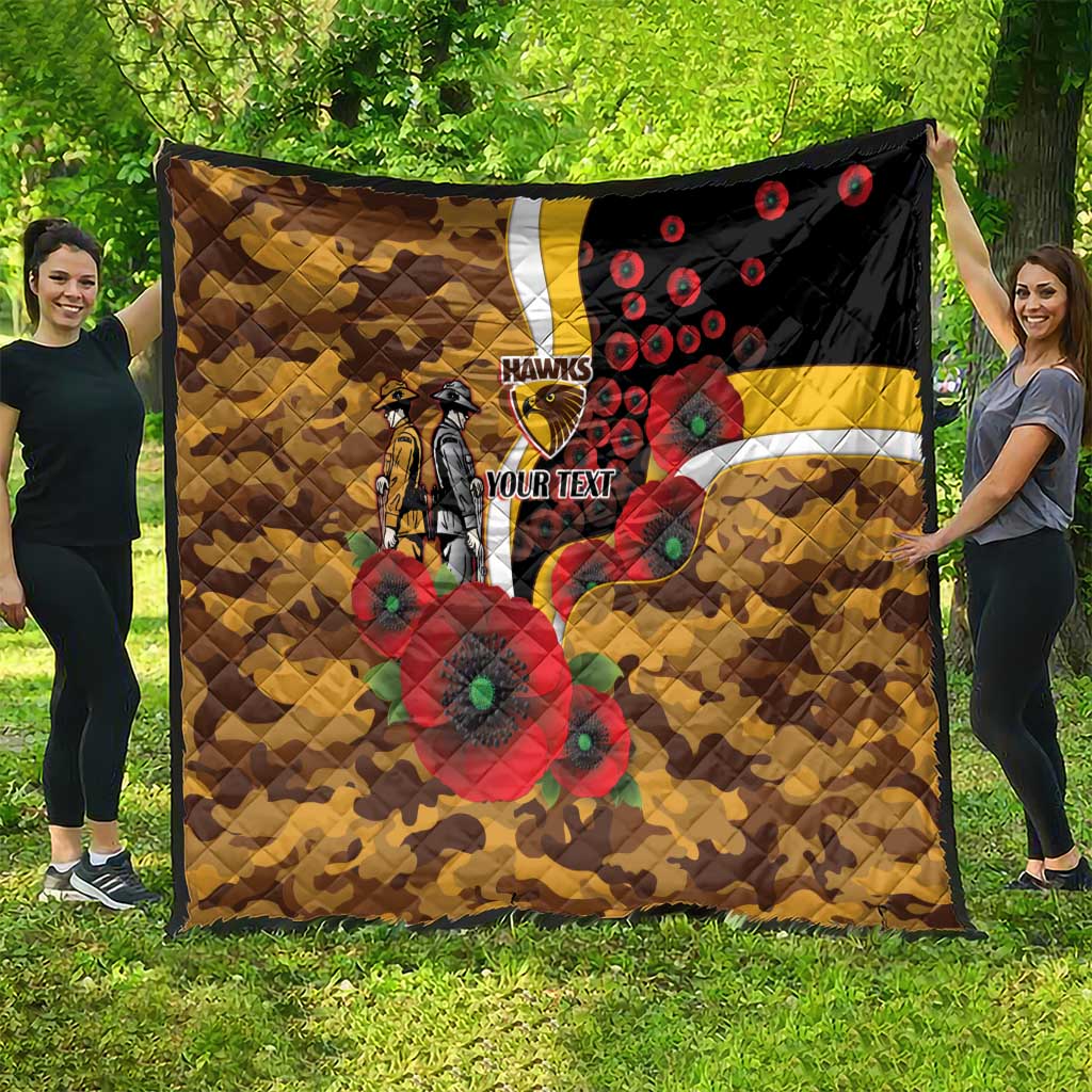 Hawthorn Hawks ANZAC Personalised Quilt Lest We Forget Poppy Camo