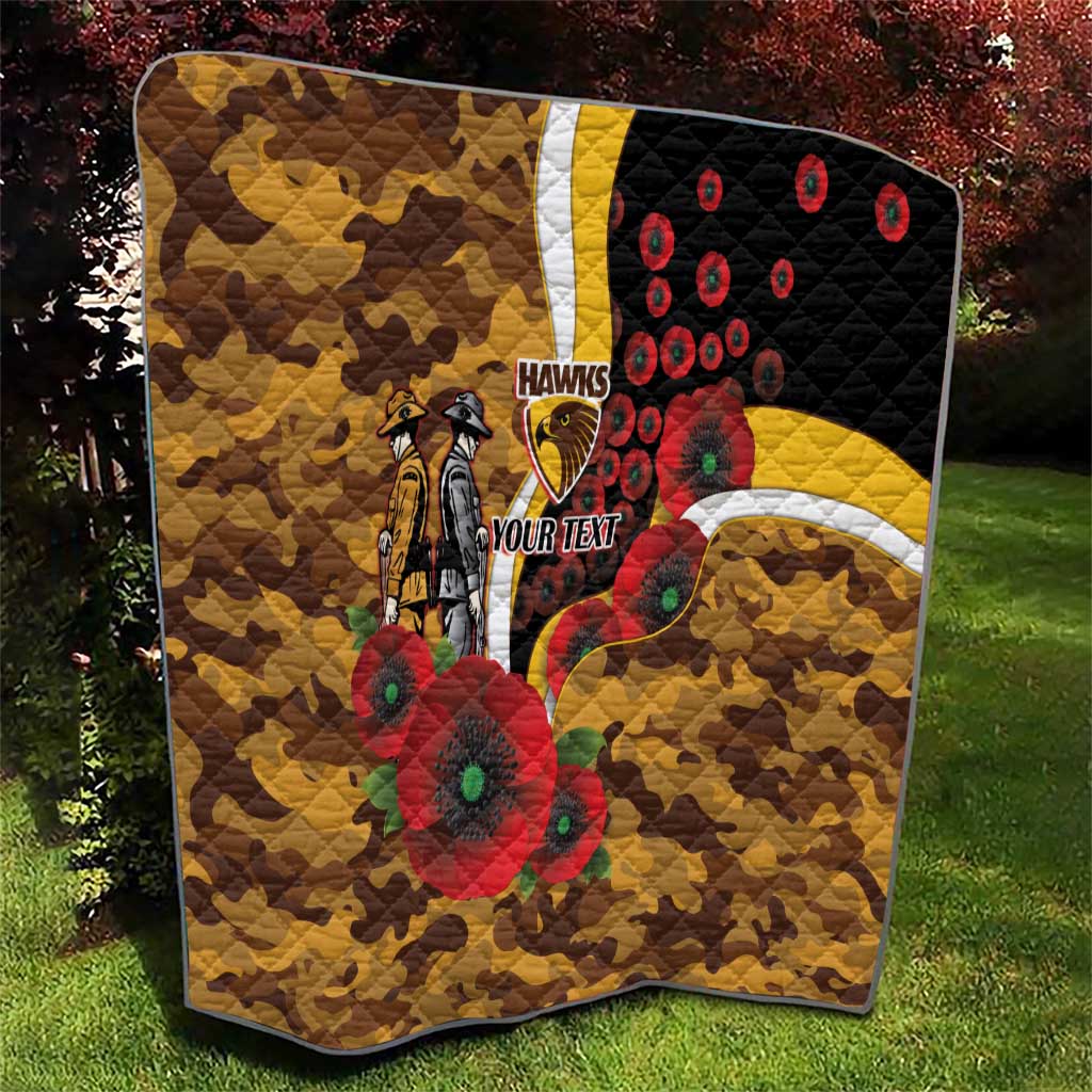 Hawthorn Hawks ANZAC Personalised Quilt Lest We Forget Poppy Camo