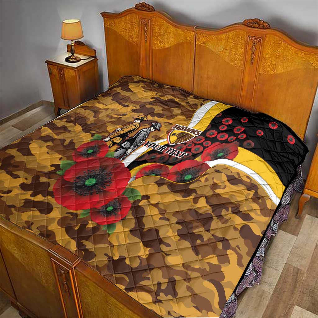 Hawthorn Hawks ANZAC Personalised Quilt Lest We Forget Poppy Camo