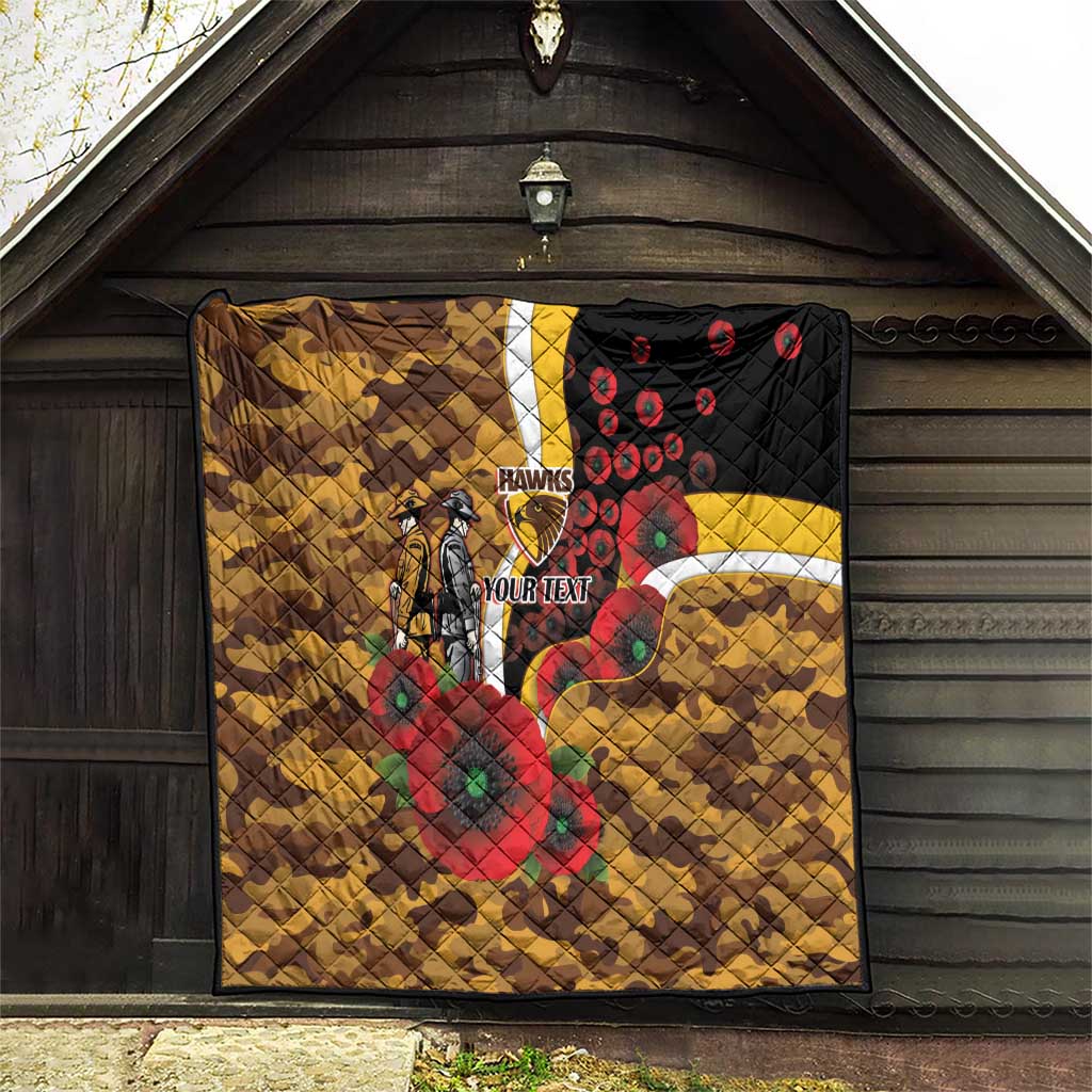 Hawthorn Hawks ANZAC Personalised Quilt Lest We Forget Poppy Camo