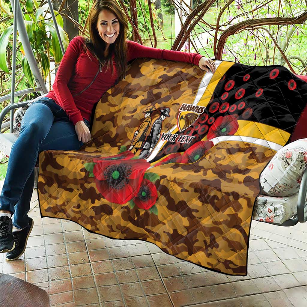 Hawthorn Hawks ANZAC Personalised Quilt Lest We Forget Poppy Camo
