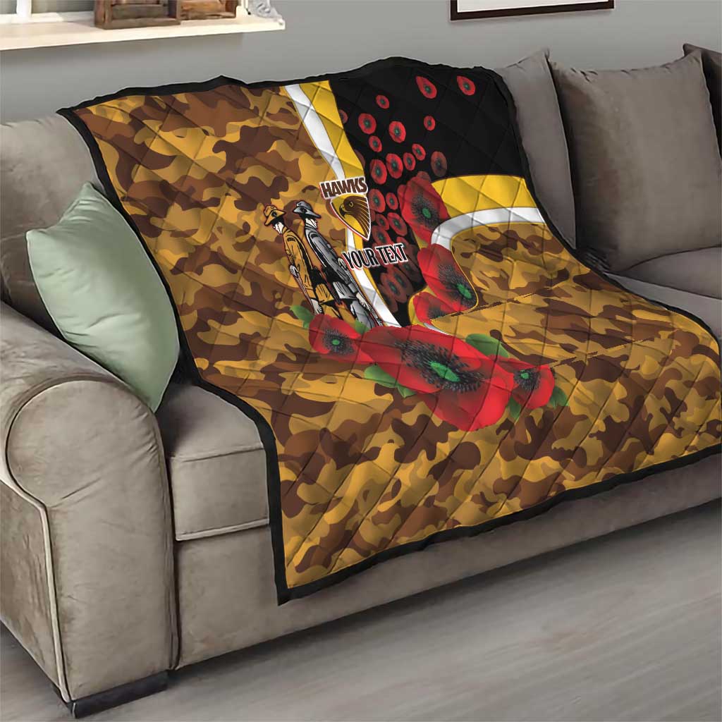 Hawthorn Hawks ANZAC Personalised Quilt Lest We Forget Poppy Camo