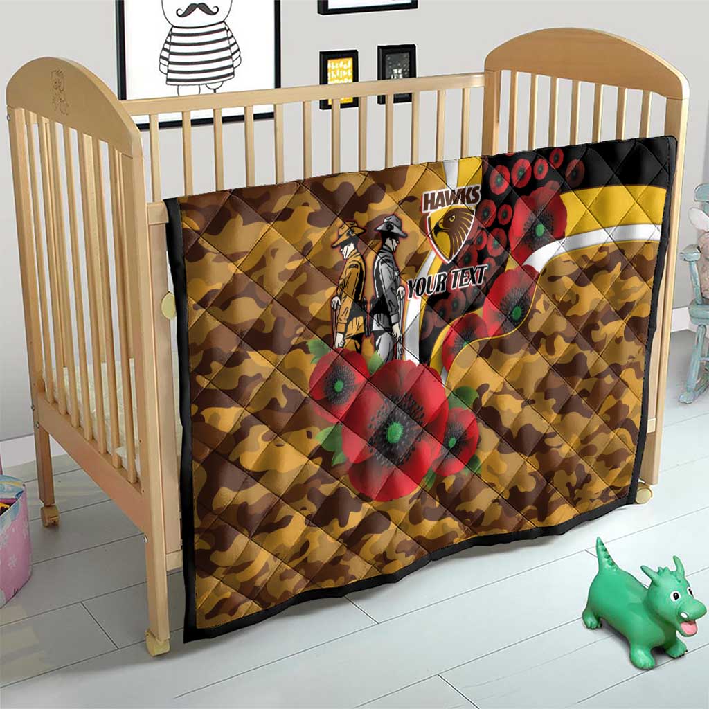 Hawthorn Hawks ANZAC Personalised Quilt Lest We Forget Poppy Camo