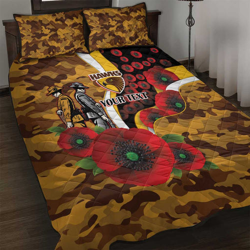 Hawthorn Hawks ANZAC Personalised Quilt Bed Set Lest We Forget Poppy Camo