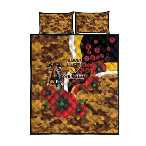Hawthorn Hawks ANZAC Personalised Quilt Bed Set Lest We Forget Poppy Camo