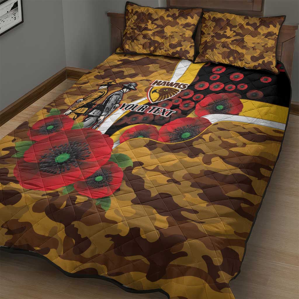 Hawthorn Hawks ANZAC Personalised Quilt Bed Set Lest We Forget Poppy Camo