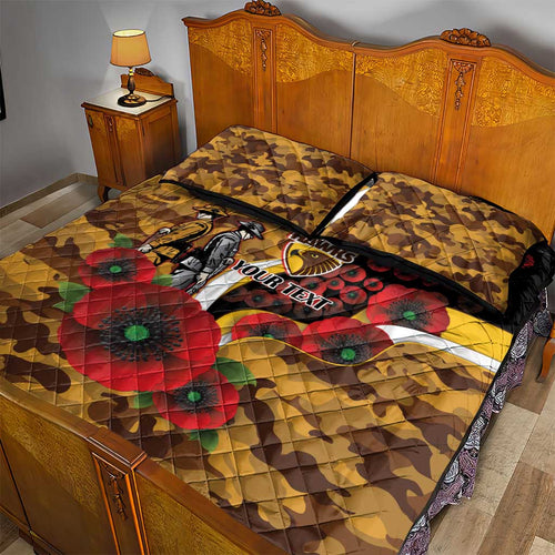 Hawthorn Hawks ANZAC Personalised Quilt Bed Set Lest We Forget Poppy Camo