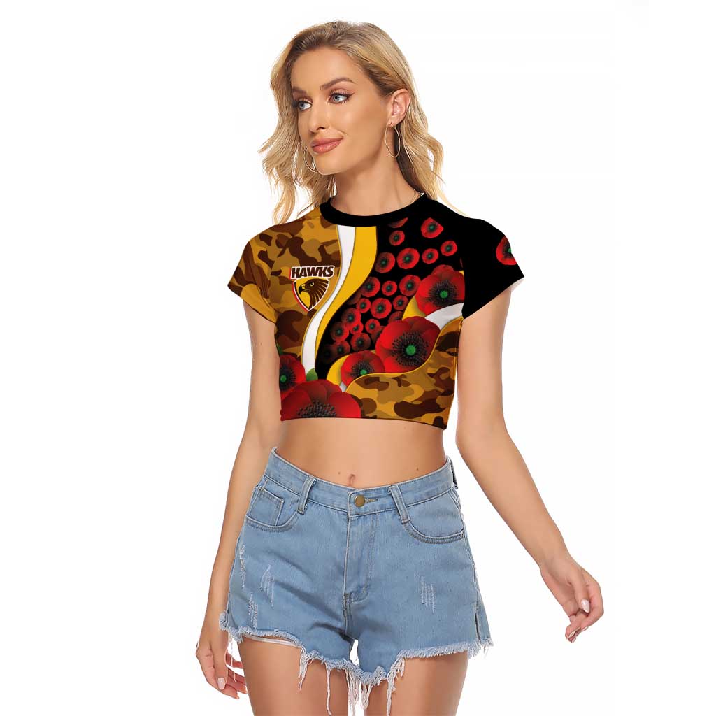 Hawthorn Hawks ANZAC Personalised Raglan Cropped T Shirt Lest We Forget Poppy Camo
