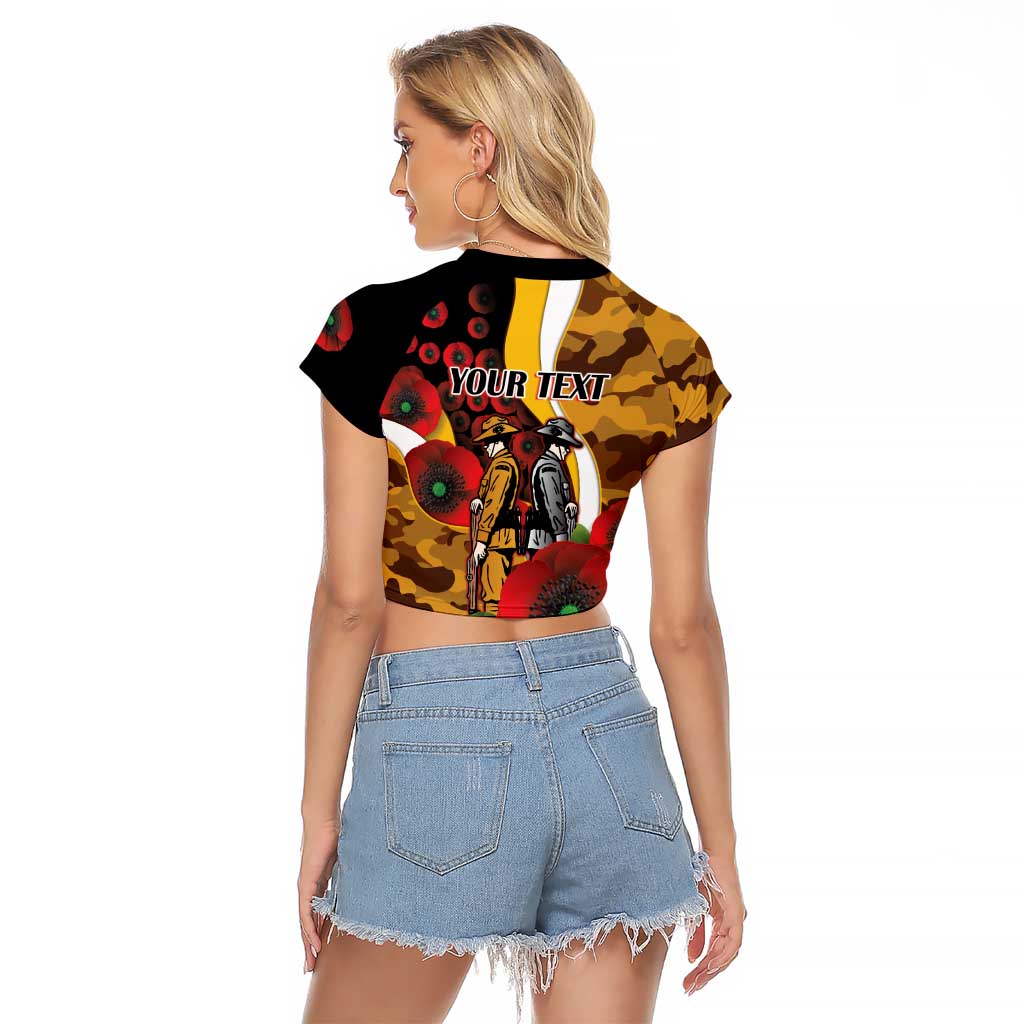 Hawthorn Hawks ANZAC Personalised Raglan Cropped T Shirt Lest We Forget Poppy Camo