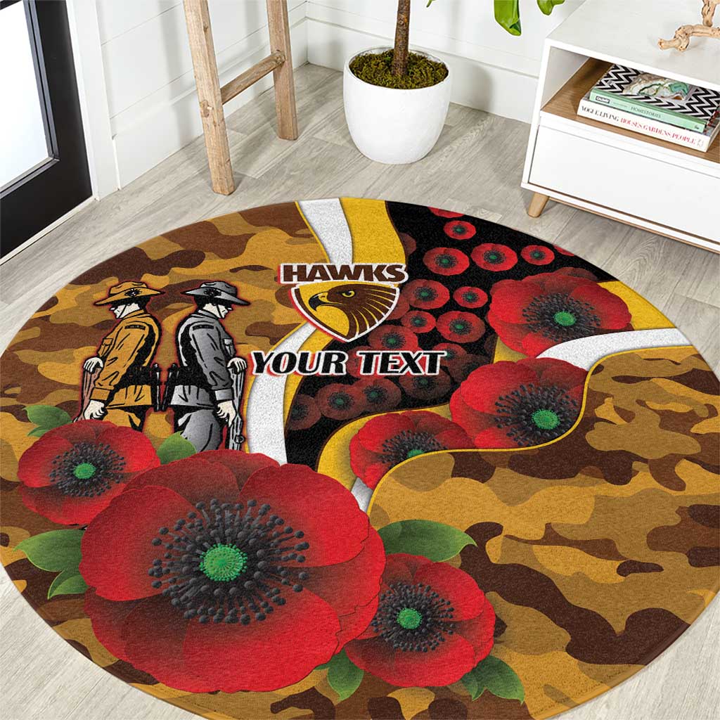 Hawthorn Hawks ANZAC Personalised Round Carpet Lest We Forget Poppy Camo